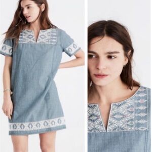 Madewell Chambray Embroidered Lightweight Denim Look Tunic Dress Size Small